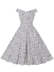 Heart Print Off Shoulder Flared Dress