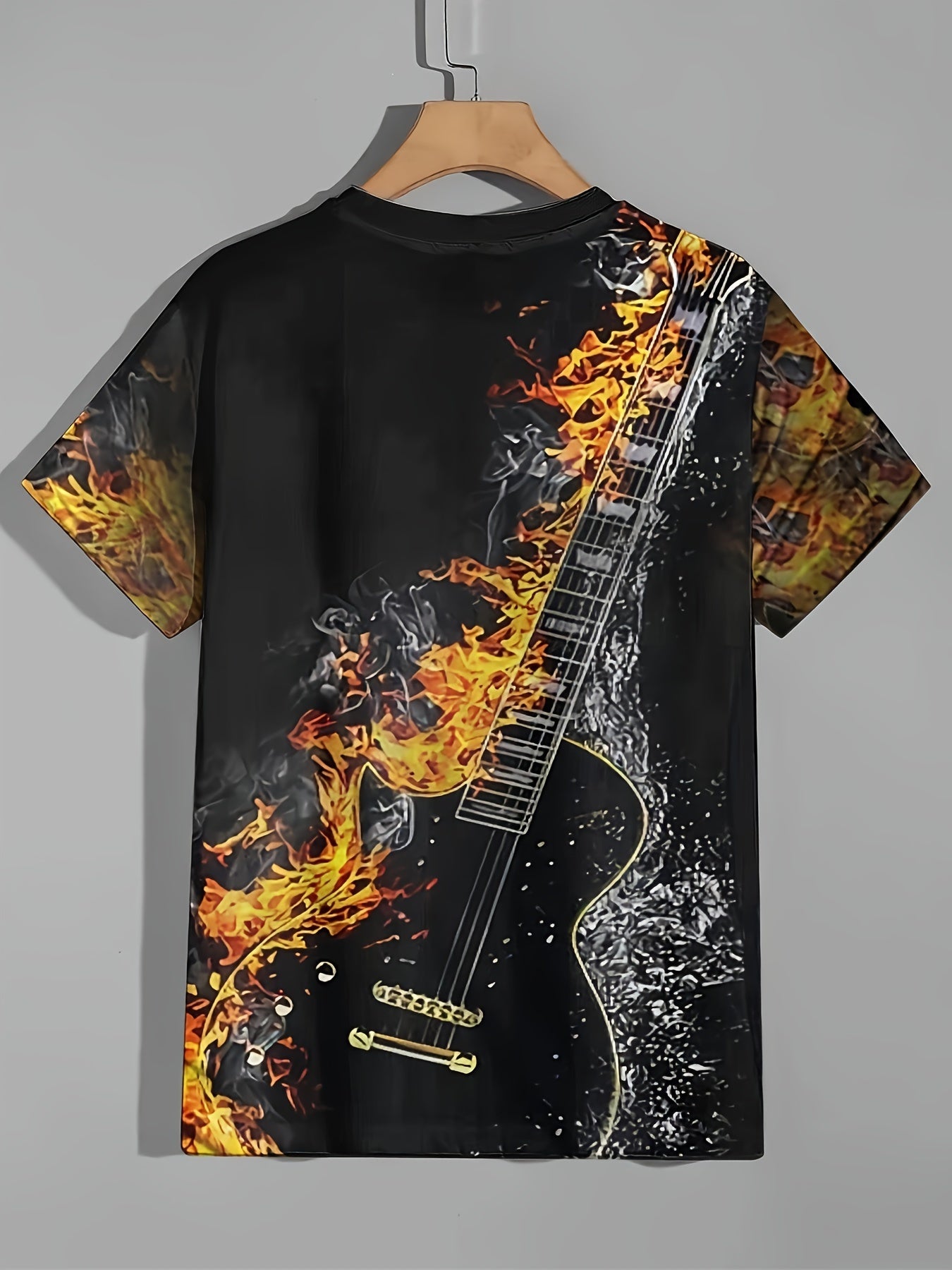 Men's Guitar Pattern Sports T shirt Casual Round Neck Tee Shirt
