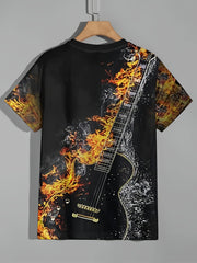 Men's Guitar Pattern Sports T shirt Casual Round Neck Tee Shirt