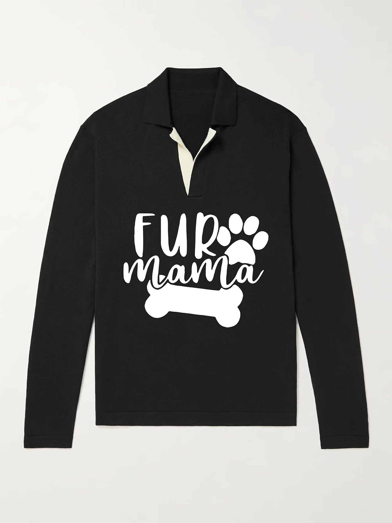 Fur Mama & Dog Paw Knit Polo Shirt Men's Pullover Sweater