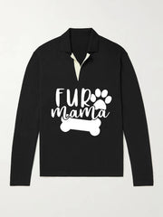 Fur Mama & Dog Paw Knit Polo Shirt Men's Pullover Sweater
