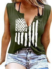 Women's Flag Print Tank Top V-Neck Sleeveless Casual Top
