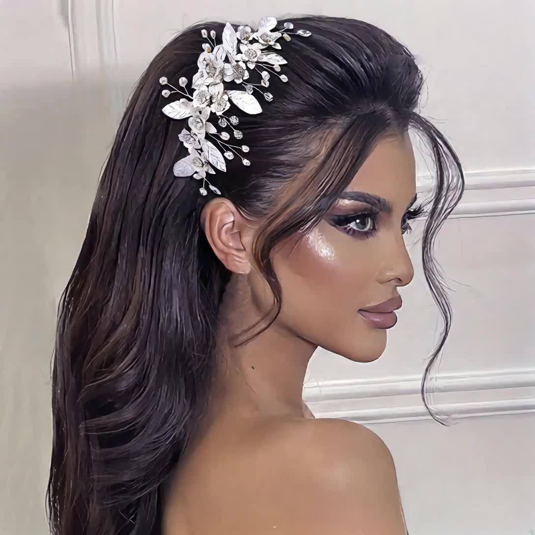 Boho Bridal Hair Comb w/ Sequined Leaves - Ideal for Vale