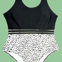 Colorblock Dalmatian Print Mesh One Piece Swimsuit