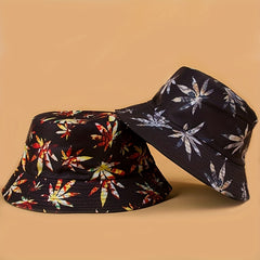 Leaf Print Bucket Hat Hip Hop Reversible Basin Hat Lightweight Sunscreen Fisherm