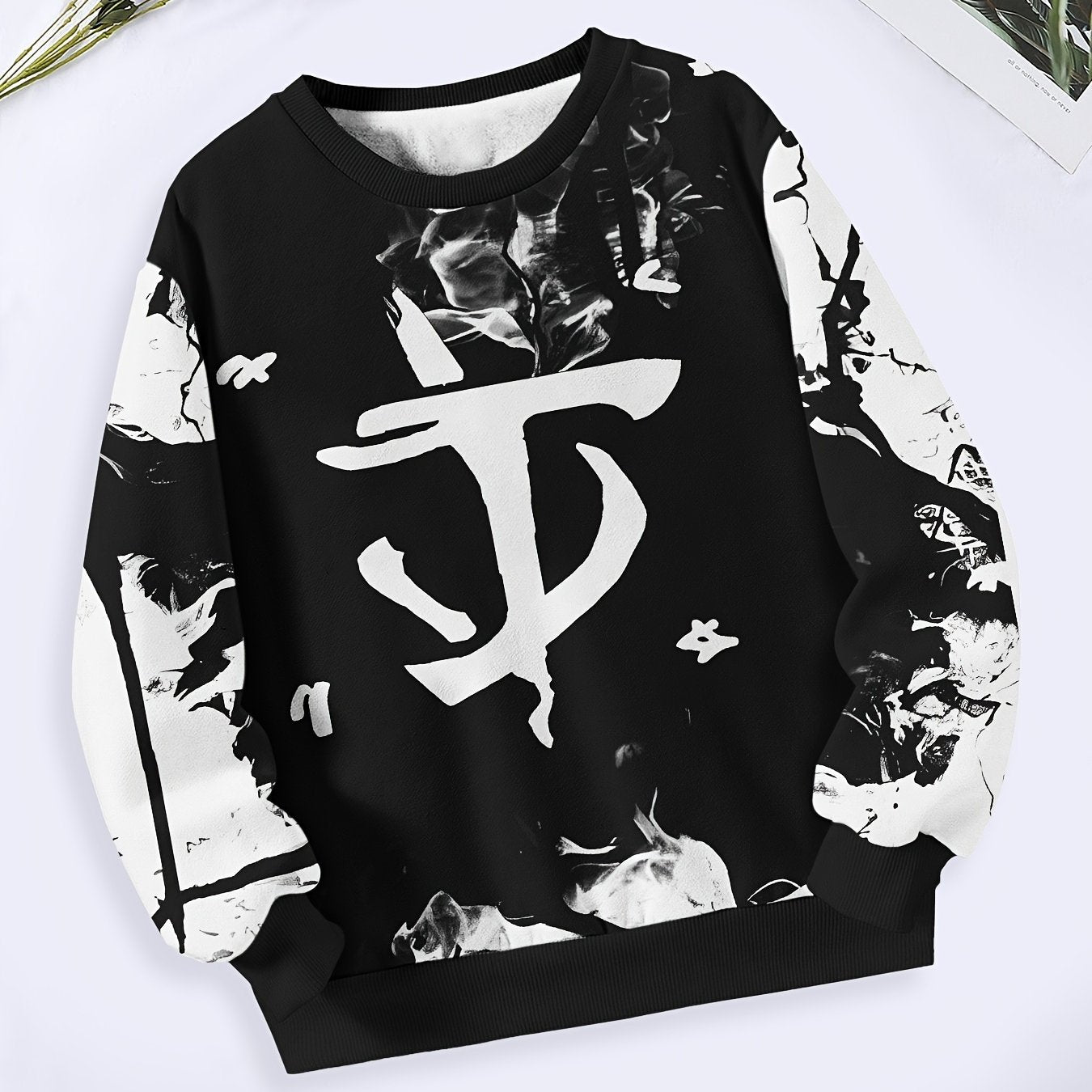 Creative Ink Pattern Long Sleeve Crew Neck Sweatshirt For Spring Fall
