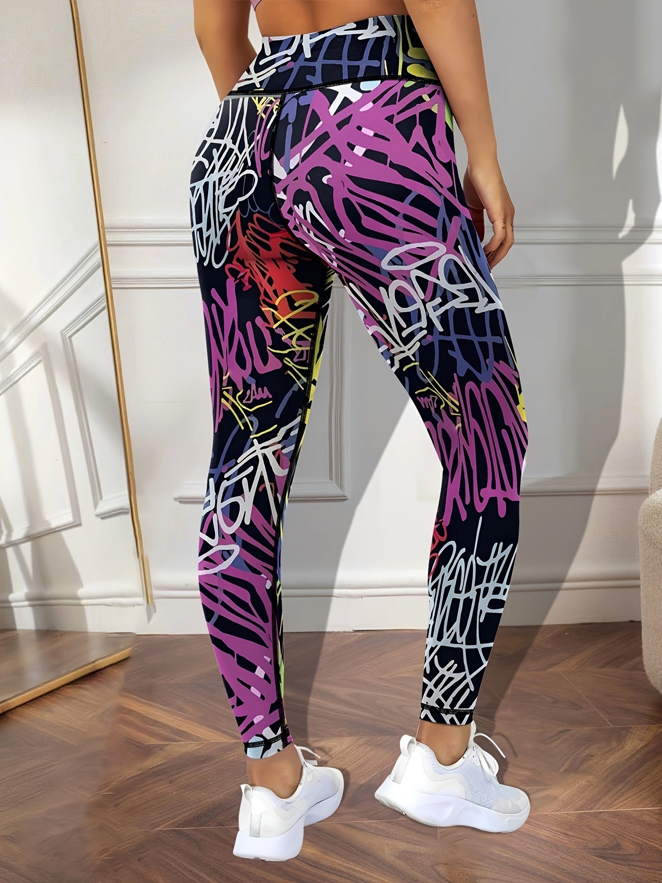 Graffiti Block Yoga Pants High Stretch Butt Lifting Leggings