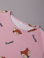 Fox Print Pajama Set Short Sleeve Top & Pants Women's Sleepwear