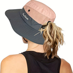 Quick Drying Ponytail Sun Hat Wide Brim Boonie Hat UV Protection Bucket Hat