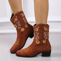 Women's Floral Embroidered Block Heel Western Boots