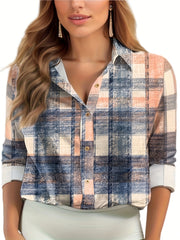 Distressed Plaid Print Long Sleeve Button-Up Shirt