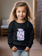 Cartoon Panda Print Sweatshirt Girls Graphic Crew Neck Pullover Sweatshirt