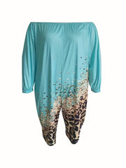 Glitter Leopard Print Plus Size Off Shoulder Romper