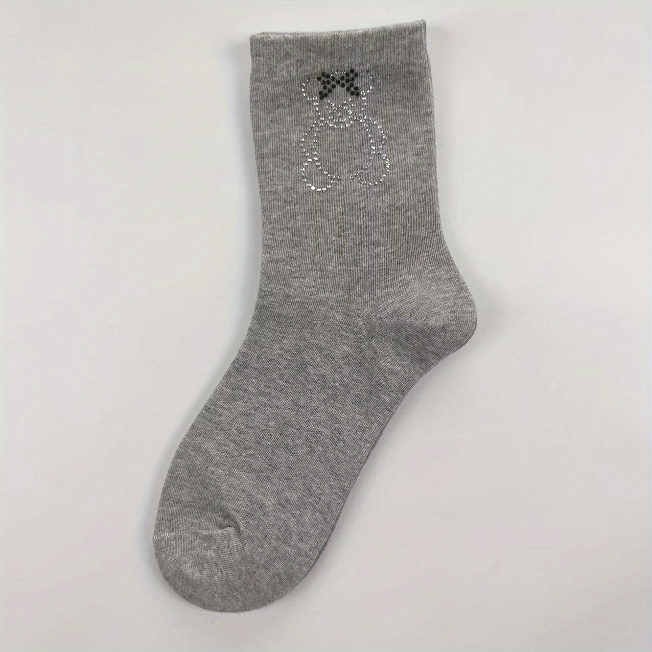 Bear Pattern Rhinestone Socks Mid Tube Women's Stockings