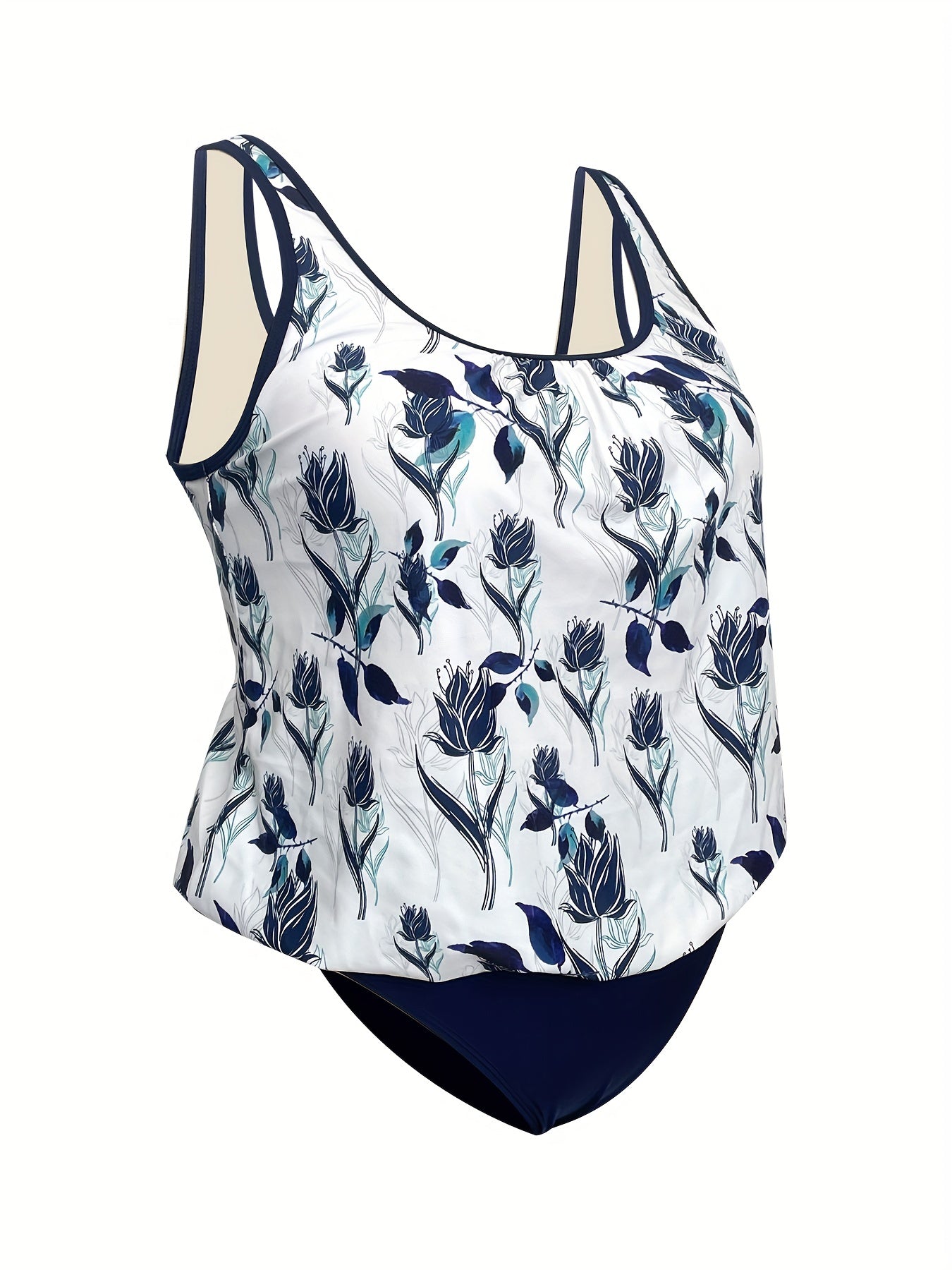 Vacay Swimsuit Set Floral Print Tank Top & Solid Shorts Two Piece