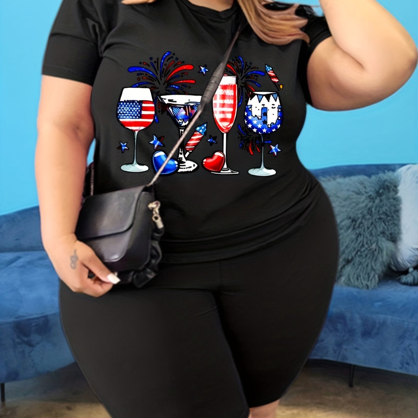 Independence Casual Outfits: Flag Pattern Tee & Biker Shorts