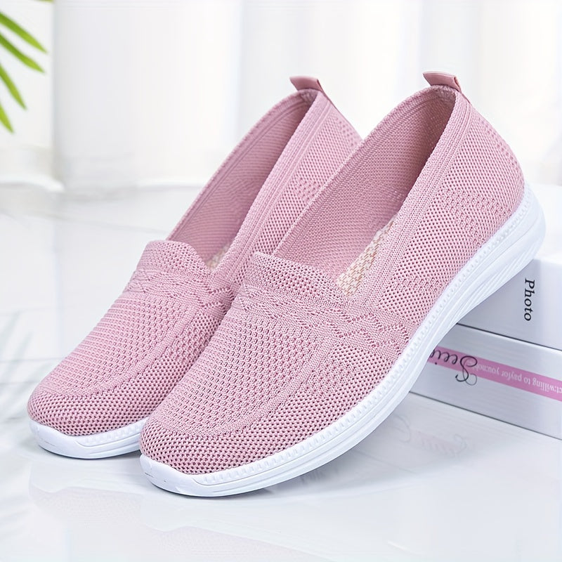 Women's Knit Flat Shoes Comfortable Low Top Slip On Casual Walking Shoes
