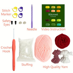 Christmas Piggy Crochet Kit with Videos & Supplies - Beginner Friendly