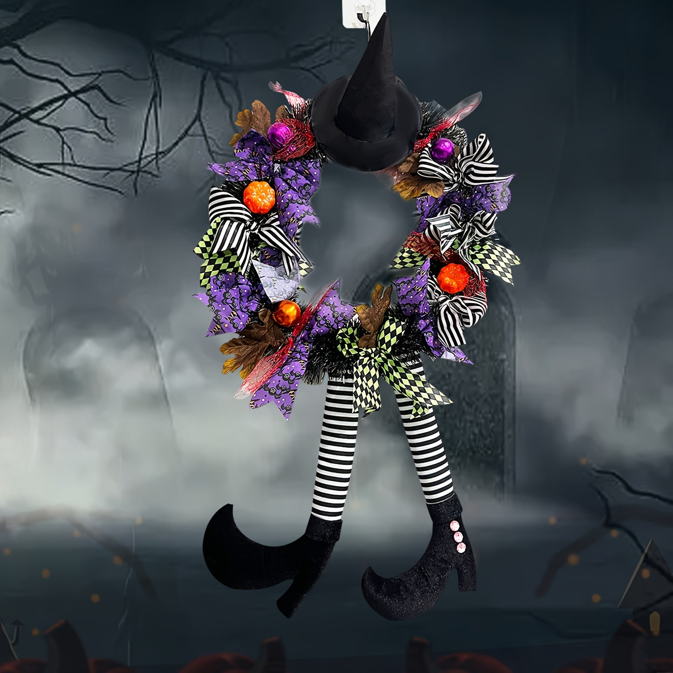 Halloween Witch Wreath Harvest Wizard Door Hanging