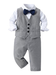 Infant Boys 3pcs Gentleman Suit Shirt Pants Vest With Bow