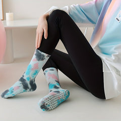 Women's Tie Dye Non-slip Yoga Pilates Socks Breathable Long Tube Dance Training