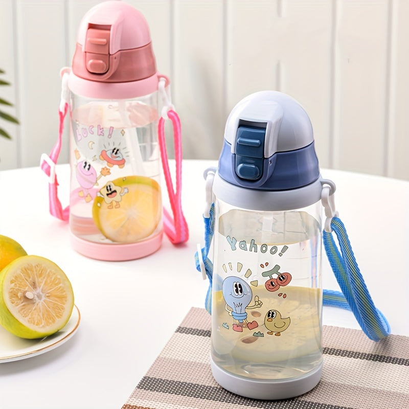 400ml Cartoon Plastic Straw Water Cup Leakproof Bottle with Shoulder Strap