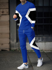 Men's Block Print 2-Piece Outfit: Sweatshirt & Sports Trousers
