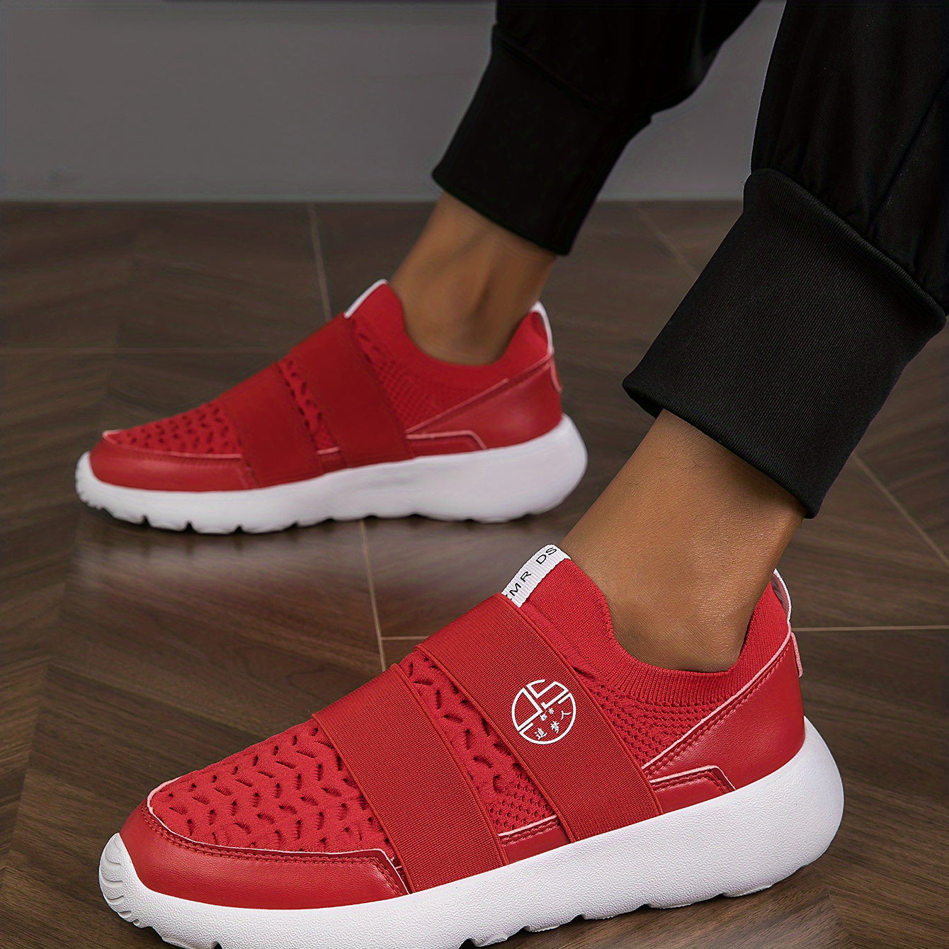 Women's Strap Decor Sneakers Casual Slip On Knit Mesh Shoes