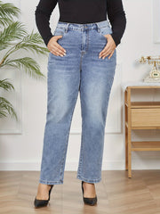 Washed Button Fly High Rise Stretch Jeans