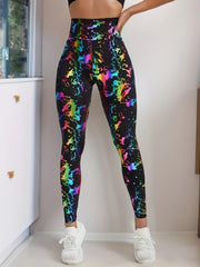 Ink Print Tummy Control Butt Lifting Yoga Leggings High Waist Slimming Pants