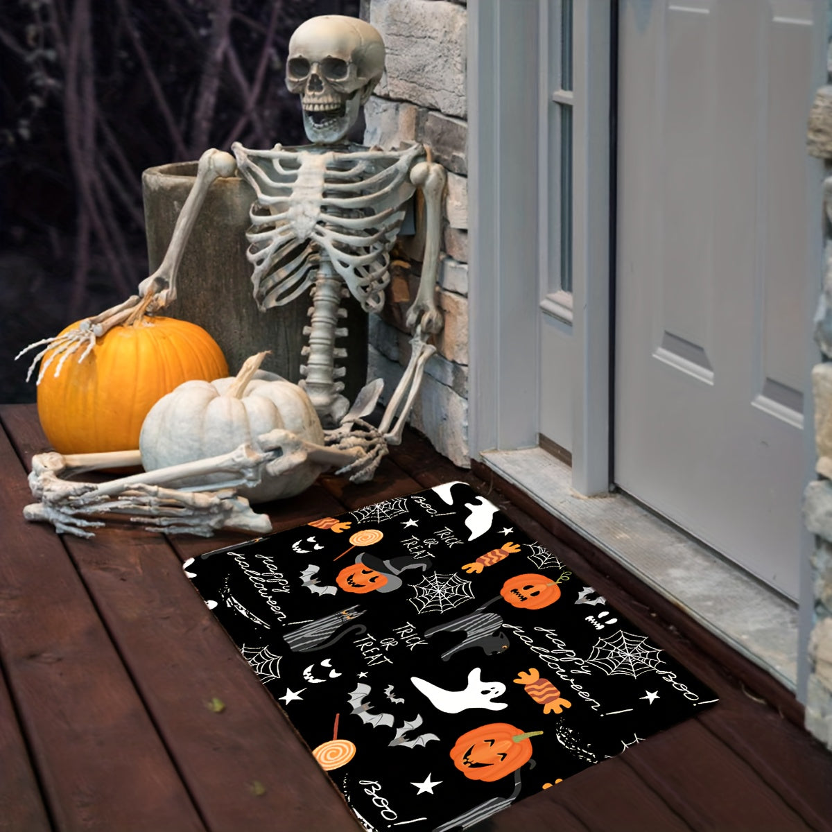 Halloween Pumpkin & Bat Print Kitchen Rug Carpet Toilet Rugs