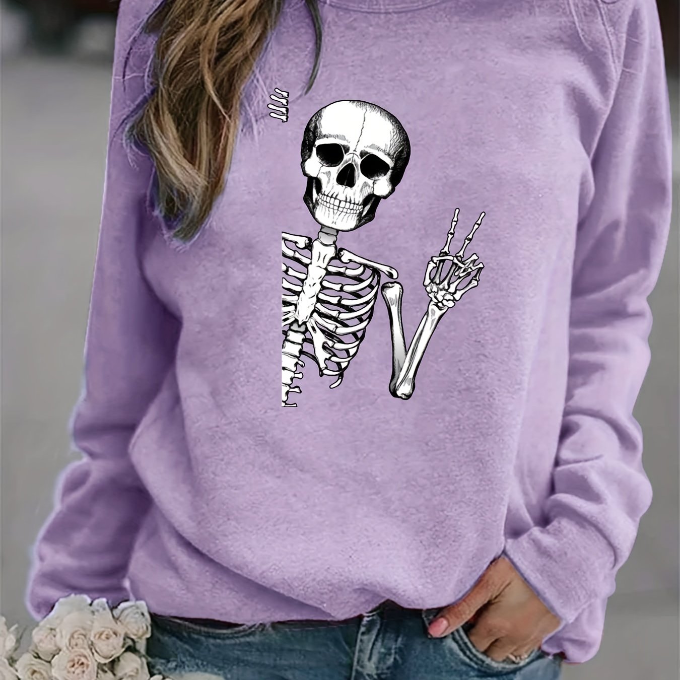 Halloween Skull Printed Sweatshirt for Women