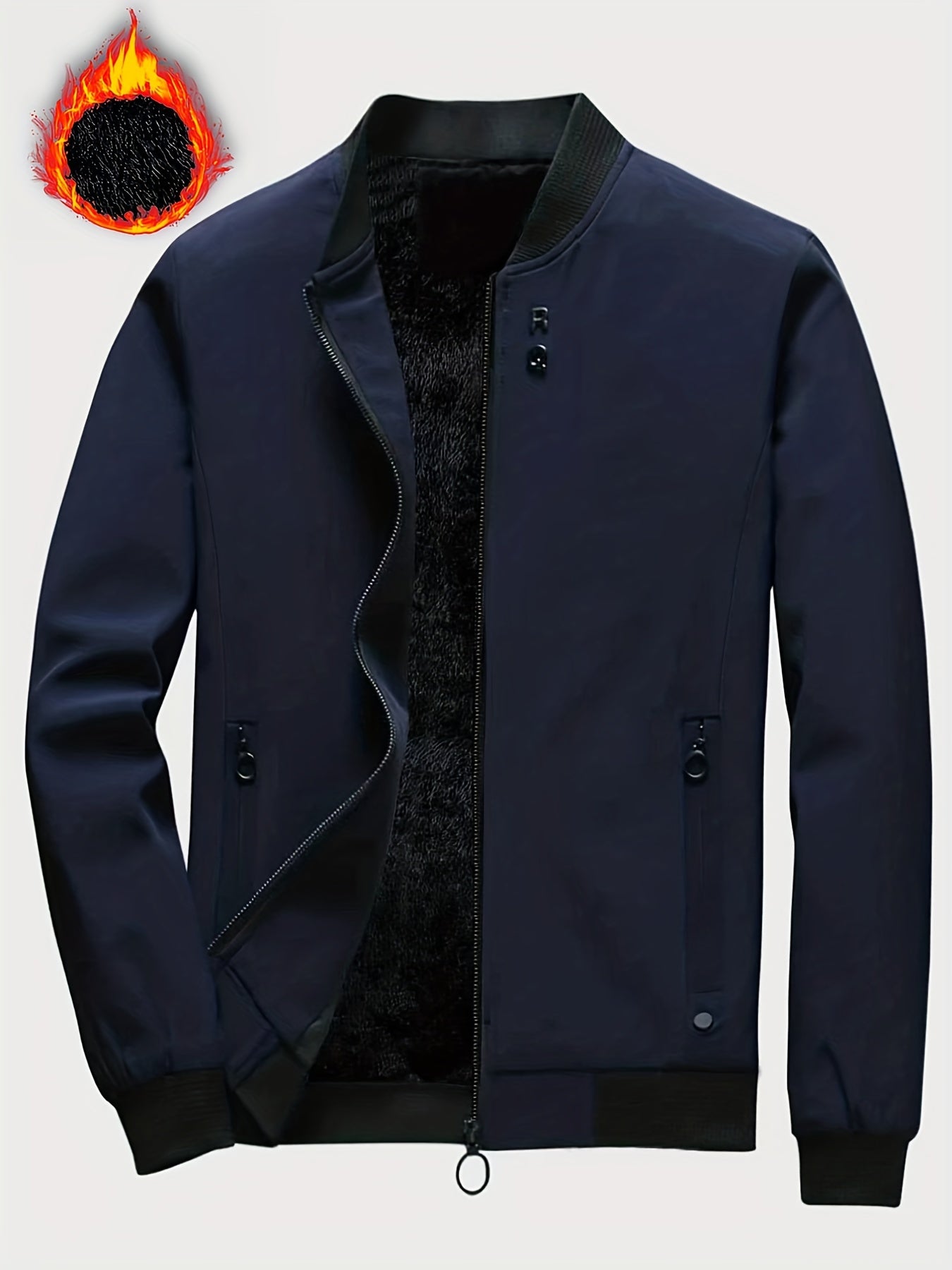 Men's Sherpa Lined Stand Collar Jacket with Zipper