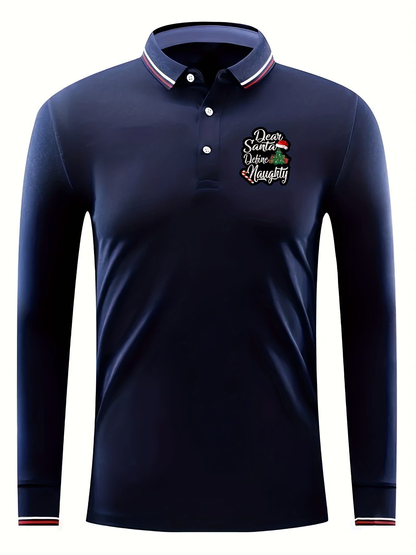 Men's Long Sleeve Polo Shirt - Dear Santa Deline Naughty
