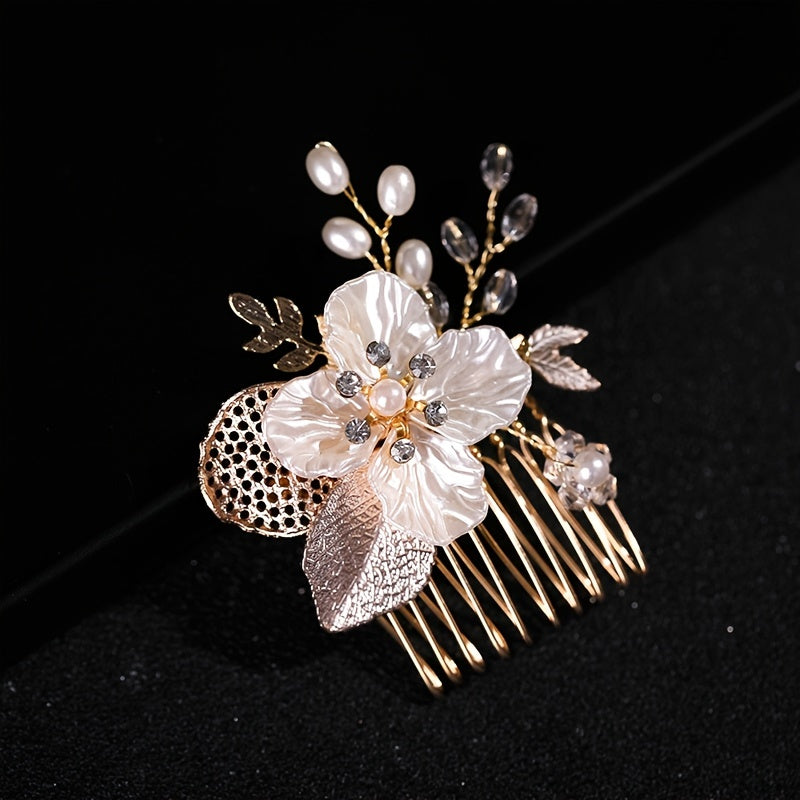 Flower Rhinestone Faux Pearl Hair Comb Hairpin Party Favor Decorations