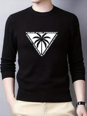Coconut Palm Print Men's Knitted Sweater Crew Neck Pullover