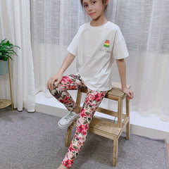 Girls' Floral Print Leggings Pants - Thin & Breathable for Summer