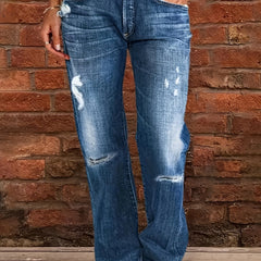 Women's Plus Washed Button Fly Ripped High Rise Wide Leg Jeans