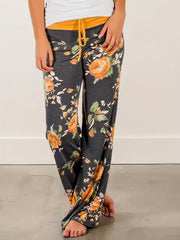 Vintage Floral Print Casual Drawstring Waist Long Pants