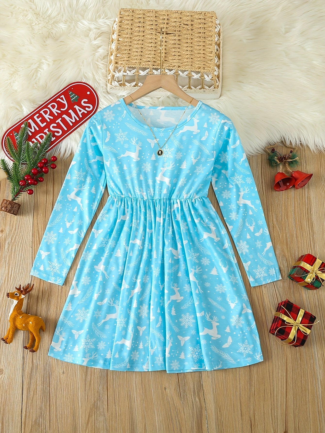 Sweet Girls Crew Neck Long Sleeve Dress Spring Fall
