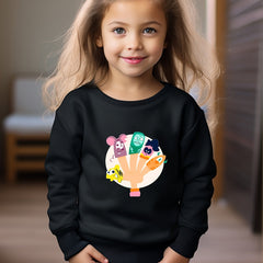 Cartoon Hand And Animals Print Girls Sweatshirt