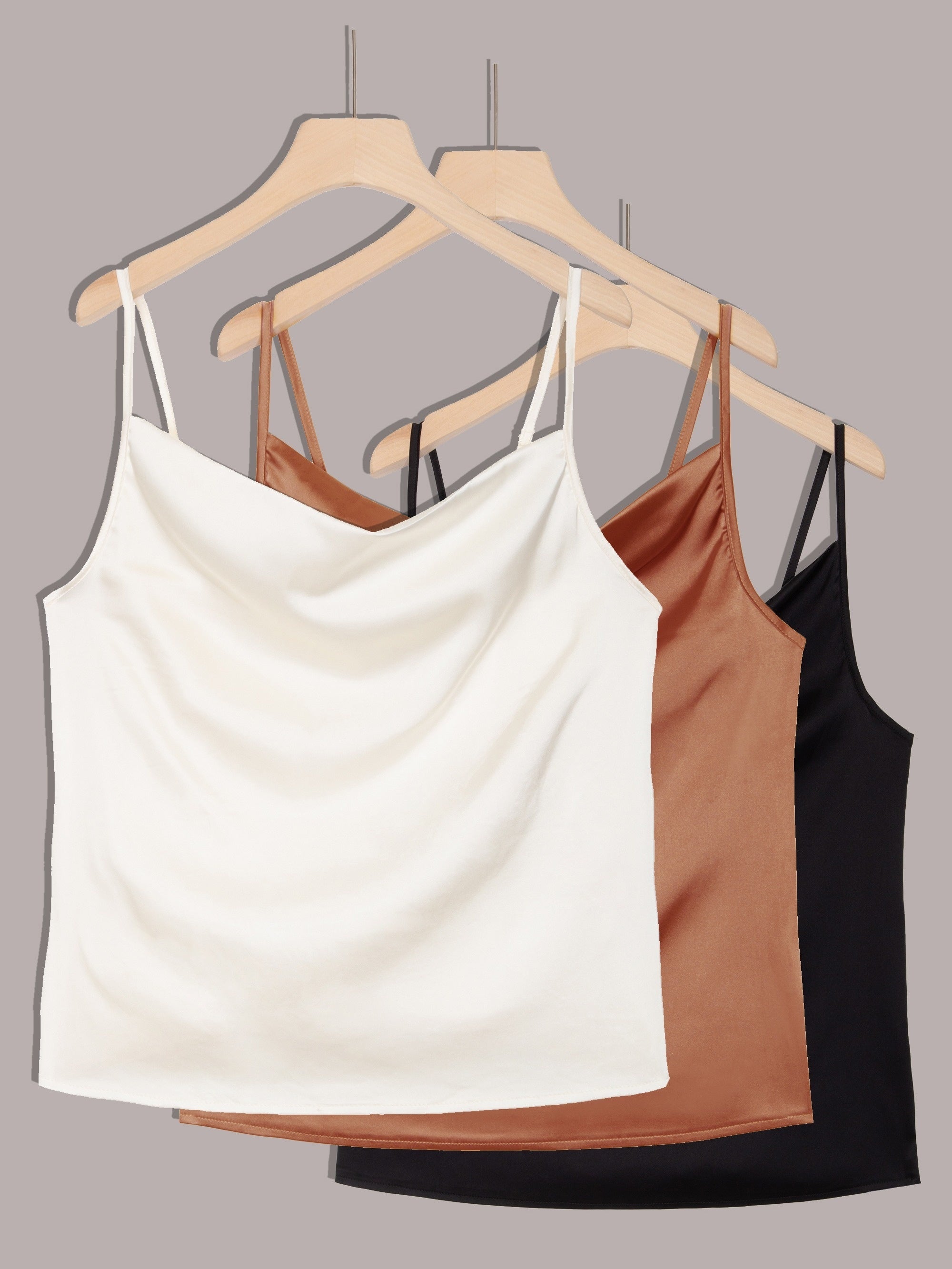 Cowl Neck Spaghetti Strap Top 3 Pairs Casual Sleeveless Cami