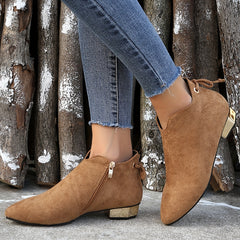 Women's Low Heel Ankle Boots Side Zipper Shoes Short Boots