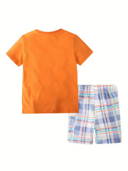 2pcs Kids Cotton Motorcycle Short Sleeve Tshirt & Shorts Set