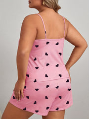 Heart Print Scoop Neck Cami Top & Shorts Pajama Set