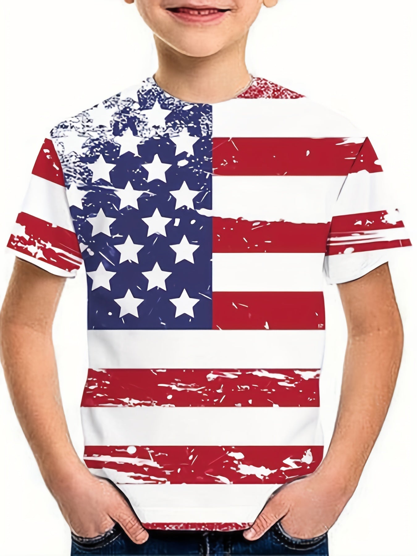 Vintage American Flag Tee for Boys - Breathable & Stretchy - Ideal for Summer