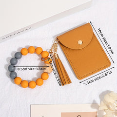 Silicone Bead Bracelet Keychain Wallet Tassel Coin Purse for Women