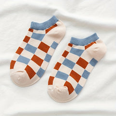 Plaid & Stripe Ankle Socks Soft & Lightweight All match Socks Women's Stockings