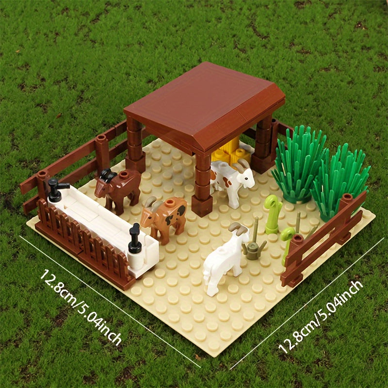 Farm Sheepfold Lamb Goat Tree House Scene Building Blocks Set
