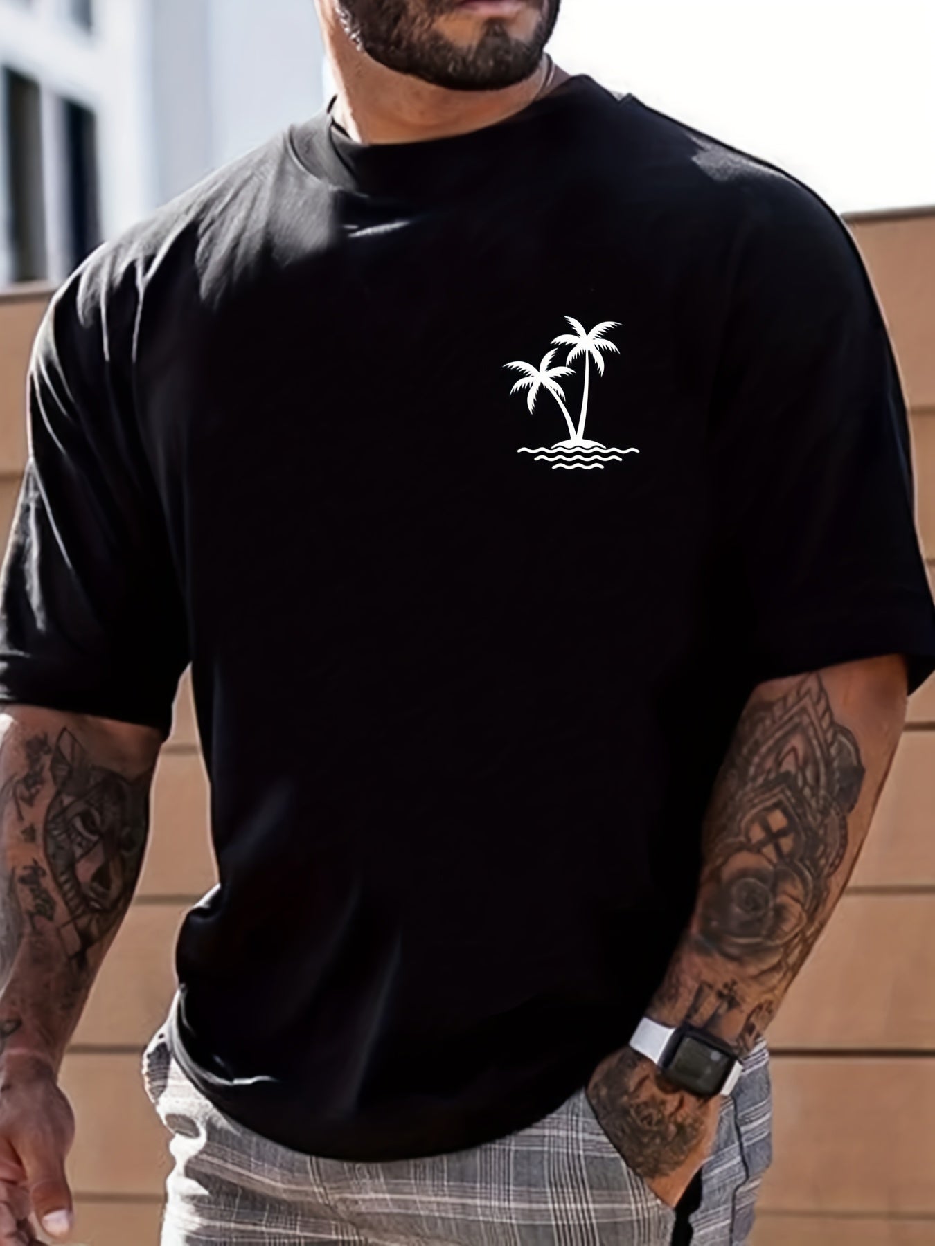 Coconut Palm Island Print Men's Graphic Crew Neck T-shirt